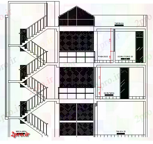 دانلود نقشه مسکونی  ، ویلایی ، آپارتمان  پله مورد نمای  چند خانواده مسکن  (کد63231)