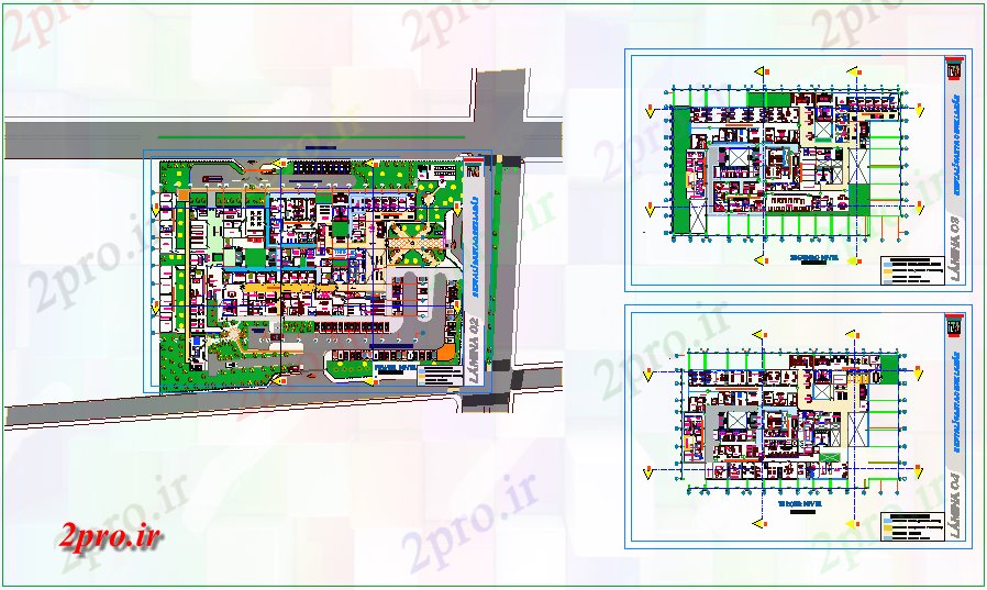 دانلود نقشه بیمارستان -  درمانگاه -  کلینیک طرحی بیمارستان با  چشم انداز  DXF (کد63263)