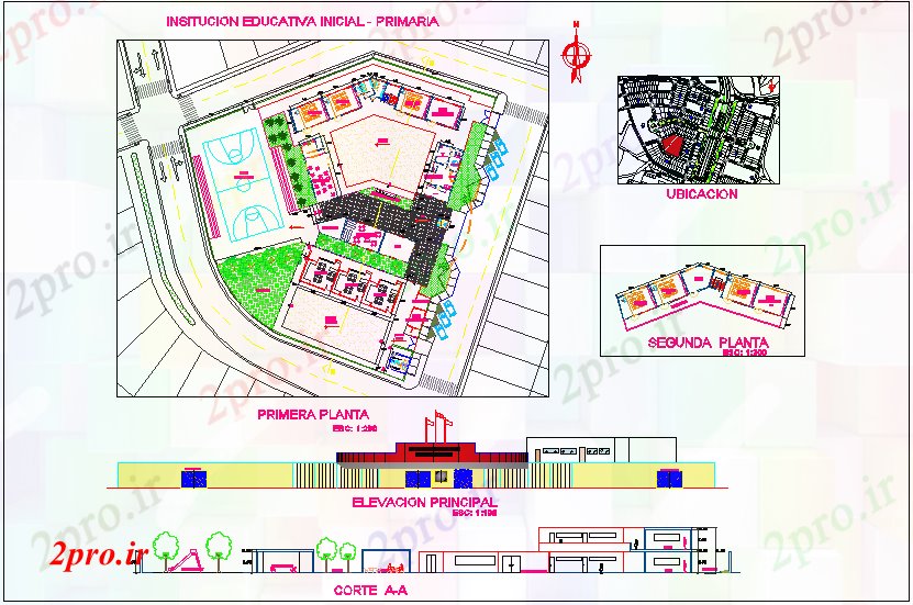 دانلود نقشه دانشگاه ، آموزشکده ، موسسه - آموزشی نظر طراحی موسسه با طرح، نما و بخش 40 در 76 متر (کد63272)