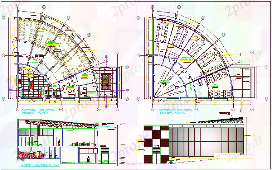 دانلود نقشه برنامه ریزی شهری طرحی کتابخانه با نما مقطعی    (کد63287)