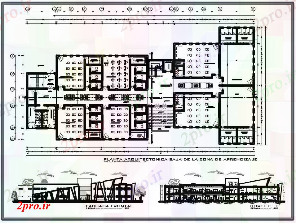 دانلود نقشه ساختمان اداری - تجاری - صنعتی شهرستان مرکز برنامه ریزی 22 در 32 متر (کد63293)