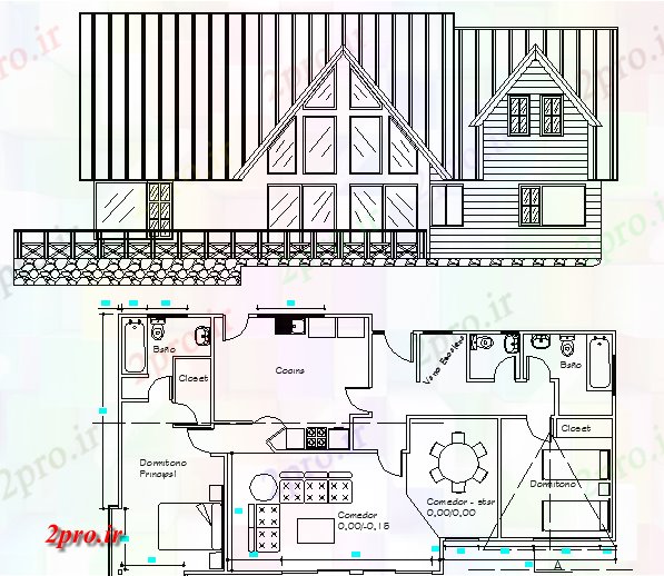 دانلود نقشه مسکونی ، ویلایی ، آپارتمان خانه طرحی معماری، ساختار و نمای 8 در 15 متر (کد63303)