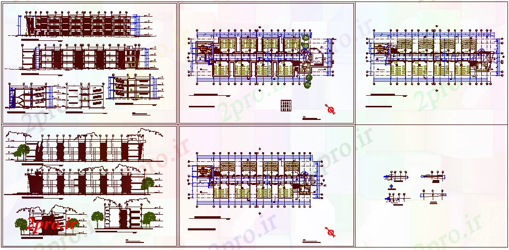 دانلود نقشه دانشگاه ، آموزشکده ، مدرسه ، هنرستان ، خوابگاه - طراحی اتاق کلاس از مدرسه با طرحی و نمای نما 24 در 77 متر (کد63320)