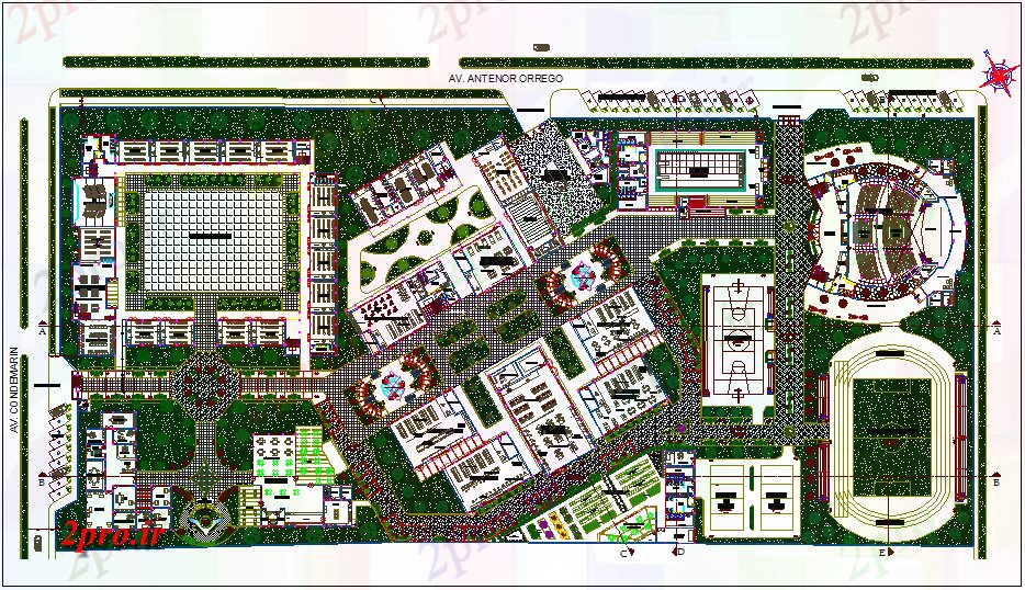دانلود نقشه دانشگاه ، آموزشکده ، موسسه - چشم انداز آموزش و پرورش طرحی مرکز 126 در 258 متر (کد63325)