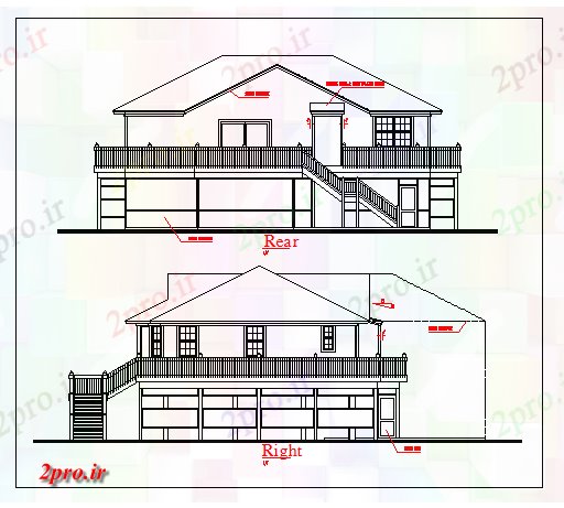 دانلود نقشه مسکونی  ، ویلایی ، آپارتمان  طبقه همکف و طبقه اول نما طراحی خانه (کد63335)