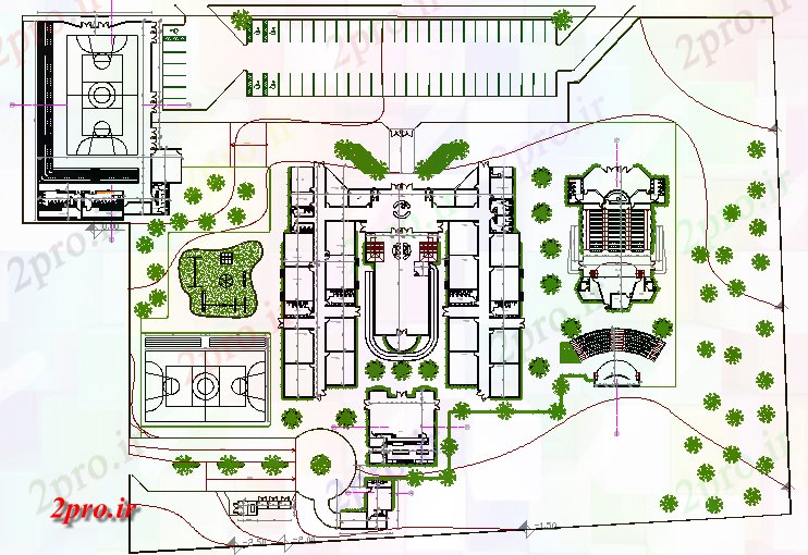 دانلود نقشه دانشگاه ، آموزشکده ، مدرسه ، هنرستان ، خوابگاه -  مدرسه باغ  طراحی و  نمای  (کد63354)