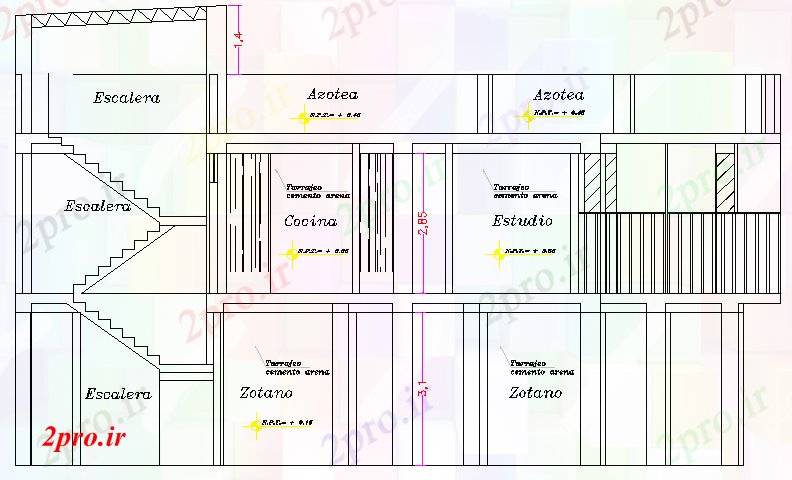 دانلود نقشه مسکونی ، ویلایی ، آپارتمان خانواده خانه بخش پروژه و جزئیات ساختار 14 در 18 متر (کد63401)