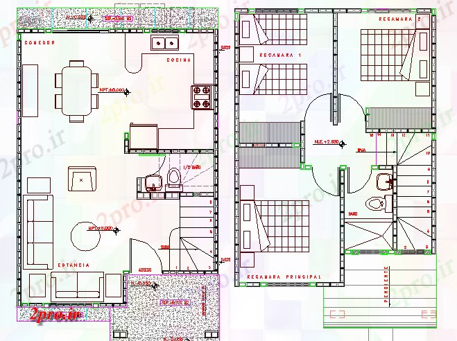 دانلود نقشه مسکونی ، ویلایی ، آپارتمان بلوک مسکن طراحی معماری و نمای 6 در 8 متر (کد63415)