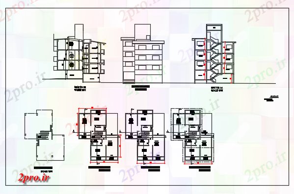 دانلود نقشه مسکونی ، ویلایی ، آپارتمان طرحی طبقه و بیرونی نما برای یک خانه ردیف 11 در 13 متر (کد63451)