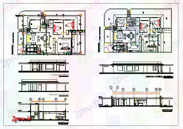 دانلود نقشه مسکونی ، ویلایی ، آپارتمان طرحی طبقه داخلی و بیرونی نما یک house 12 در 16 متر (کد63455)
