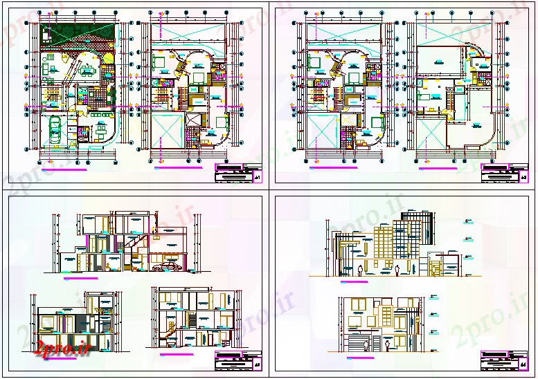 دانلود نقشه مسکونی ، ویلایی ، آپارتمان طرحی طبقه، نما و فرم طراحی خانه 12 در 20 متر (کد63474)