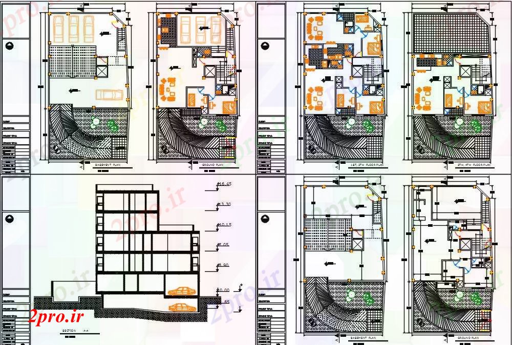 دانلود نقشه خانه مسکونی ، ویلاآپارتمان-6units 13 در 23 متر (کد63486)