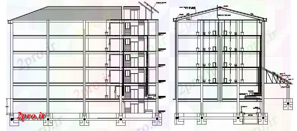 دانلود نقشه مسکونی  ، ویلایی ، آپارتمان  مسکونی سطح ساخت و ساز پنج  نمای  (کد63489)