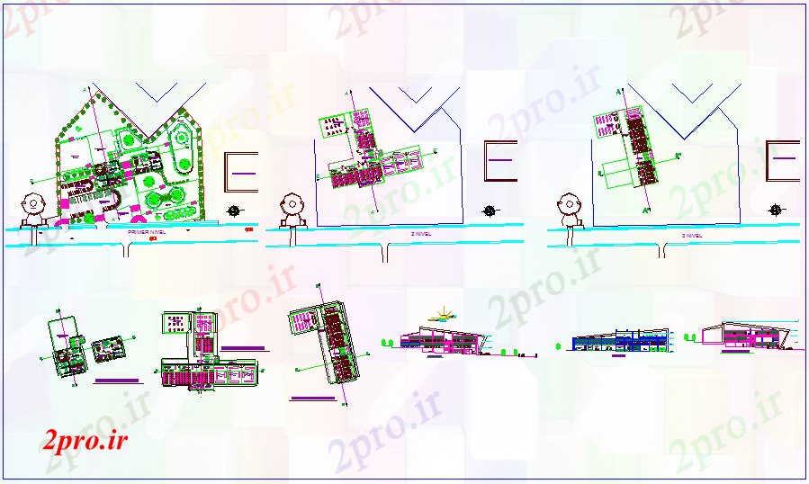 دانلود نقشه دانشگاه ، آموزشکده ، موسسه - معمار طرحی کولاژ با مقطعی و نما 48 در 58 متر (کد63521)