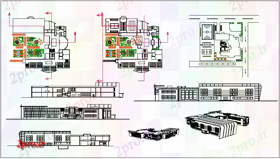 دانلود نقشه دانشگاه ، آموزشکده ، مدرسه ، هنرستان ، خوابگاه - چشم انداز و دیدگاه ایزومتریک با طرحی و نما از طراحی مدرسه 22 در 25 متر (کد63529)