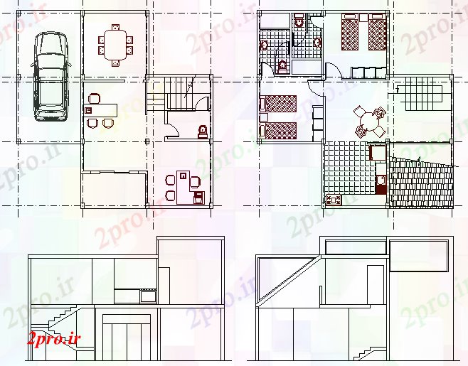 دانلود نقشه مسکونی ، ویلایی ، آپارتمان پلیس انجمن نمای خانه و جزئیات ساختار 21 در 21 متر (کد63538)