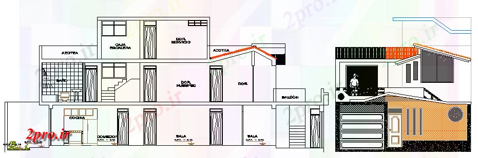 دانلود نقشه مسکونی ، ویلایی ، آپارتمان چند خانواده مسکن اقامت طراحی و نمای اطلاعات 8 در 20 متر (کد63566)