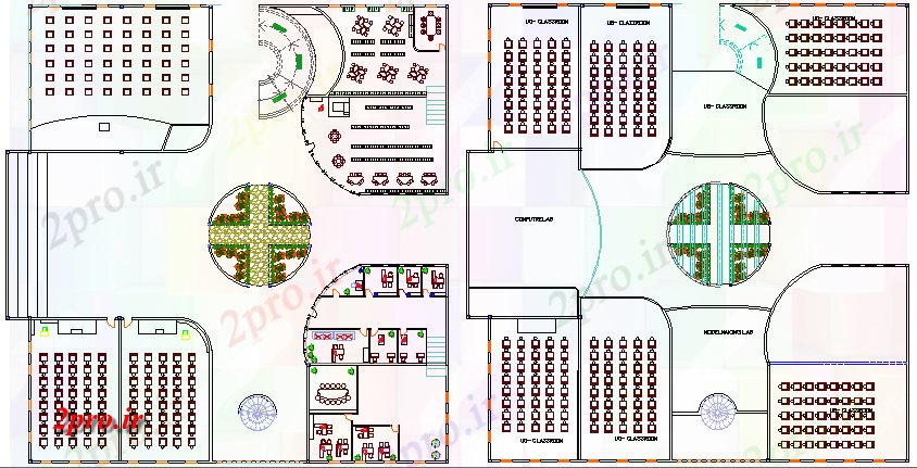 دانلود نقشه دانشگاه ، آموزشکده ، مدرسه ، هنرستان ، خوابگاه - پروژه طرحی کف سازی مدرسه و جزئیات ساختار 43 در 46 متر (کد63570)