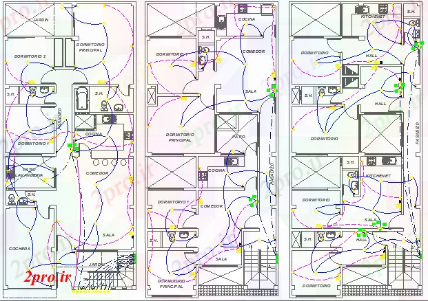 دانلود نقشه معماری نصب و راه اندازی برق از  چند طبقه ساختمان مسکونی  (کد63576)