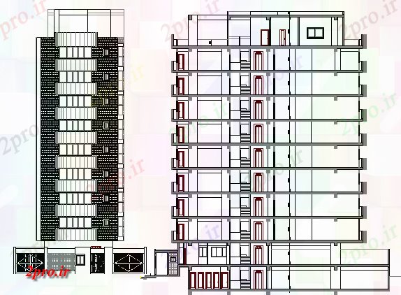 دانلود نقشه مسکونی  ، ویلایی ، آپارتمان  ساختمان مسکونی طراحی نما و بخش (کد63633)