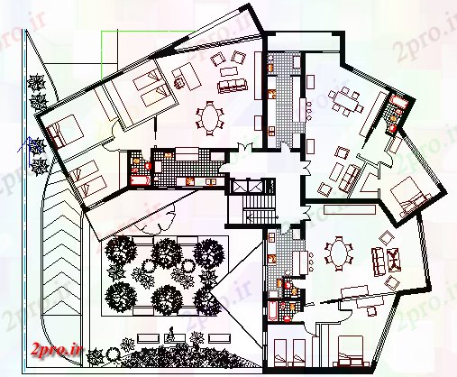 دانلود نقشه مسکونی ، ویلایی ، آپارتمان چند خانواده مسکونی طراحی و جزییات ساختار 51 در 57 متر (کد63642)