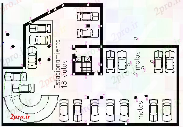 دانلود نقشه مسکونی  ، ویلایی ، آپارتمان  ساختار پارکینگ اتومبیل از ساختمان مسکونی (کد63643)