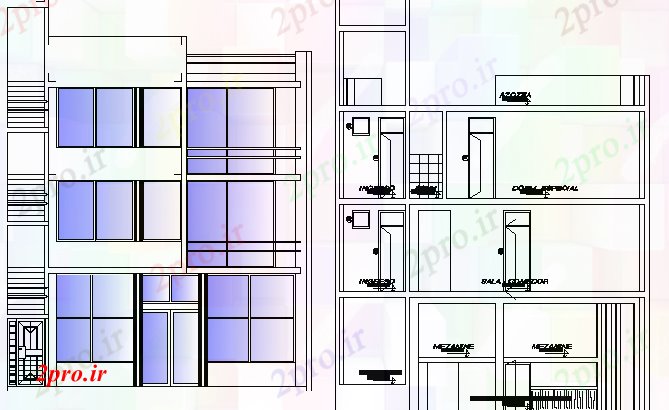 دانلود نقشه مسکونی ، ویلایی ، آپارتمان مسکن معماری با فروشگاه های طراحی و نمای 12 در 20 متر (کد63656)