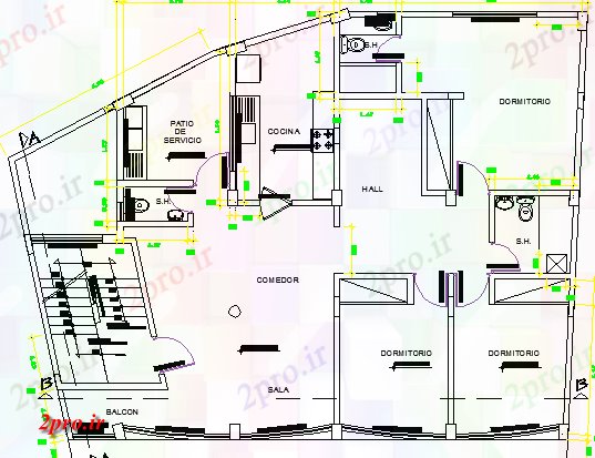 دانلود نقشه مسکونی  ، ویلایی ، آپارتمان  چند خانواده مسکن با فروشگاه طراحی و جزییات  ساختار  (کد63674)