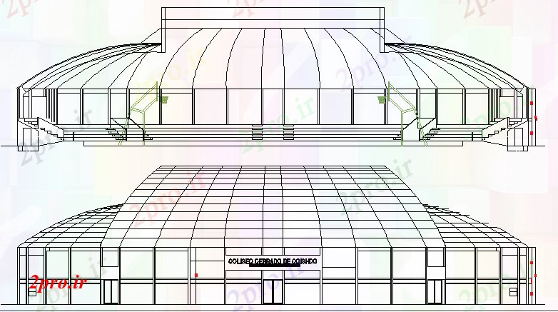 دانلود نقشه تئاتر چند منظوره - سینما - سالن کنفرانس - سالن همایشسالن بزرگ معماری طرحی بندی و  نمای (کد63678)
