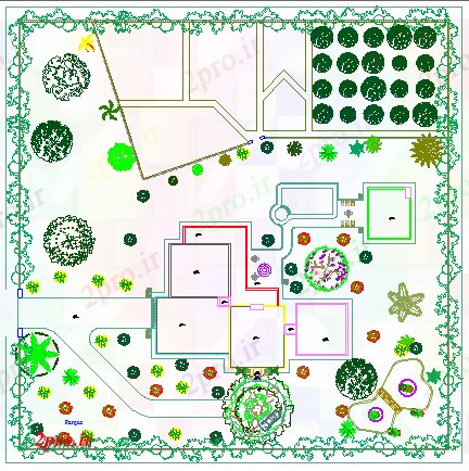 دانلود نقشه باغ شخصیباغ در فضای باز از خانواده تنها ویلایی 44 در 62 متر (کد63689)