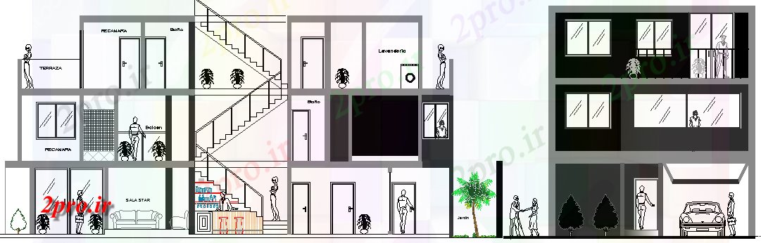 دانلود نقشه مسکونی ، ویلایی ، آپارتمان خانواده تنها خانه خانه معماری و طرحی بندی، نمای 8 در 20 متر (کد63695)