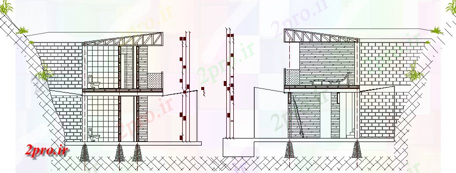 دانلود نقشه جزئیات ساخت و ساز دیوار ساخت و ساز  ساحل خانه نمای  (کد63705)