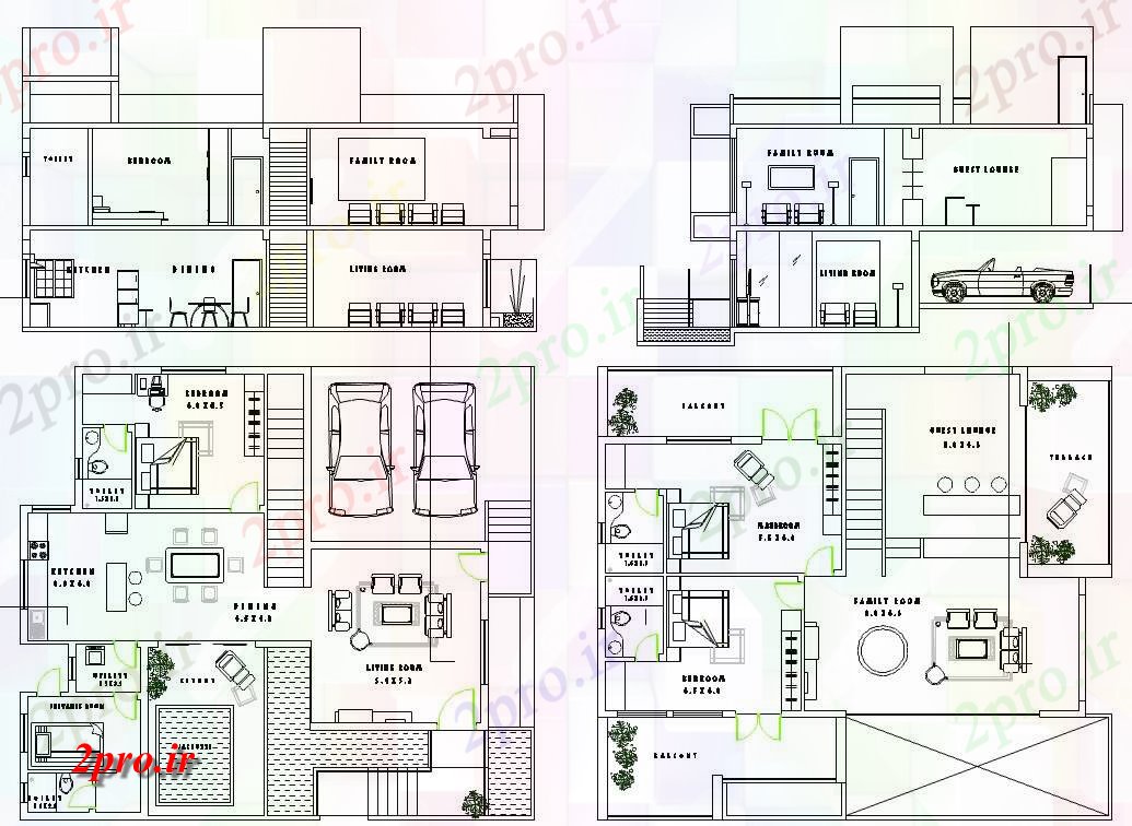 دانلود نقشه مسکونی ، ویلایی ، آپارتمان طرحی چیدمان مسکونی و نما 14 در 16 متر (کد63715)