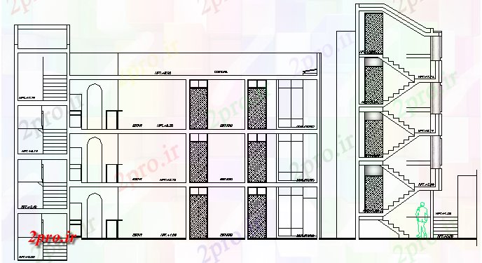 دانلود نقشه مسکونی ، ویلایی ، آپارتمان چند طبقه خانه طراحی و نمای 14 در 14 متر (کد63719)