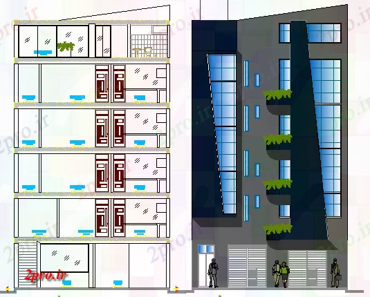 دانلود نقشه مسکونی ، ویلایی ، آپارتمان تجارت خانه طراحی معماری و نمای 10 در 16 متر (کد63742)