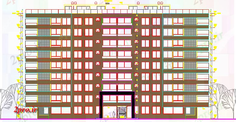 دانلود نقشه مسکونی  ، ویلایی ، آپارتمان  اصلی نمای  مسکونی آپارتمان   معماری طرحی  (کد63744)