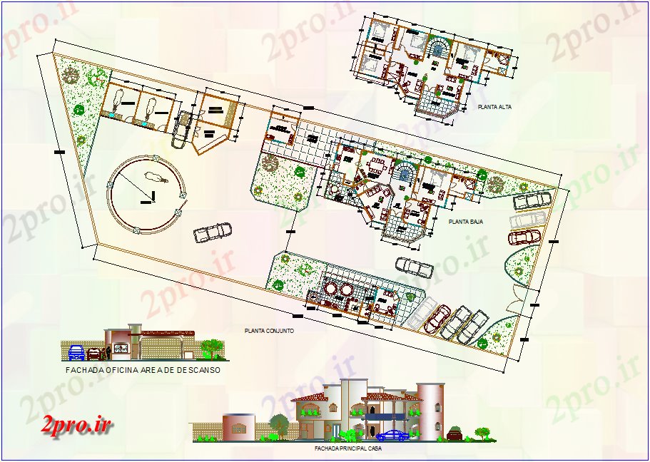 دانلود نقشه مسکونی ، ویلایی ، آپارتمان چشم انداز از کلبه با نما و کف طرحی 8 در 21 متر (کد63754)