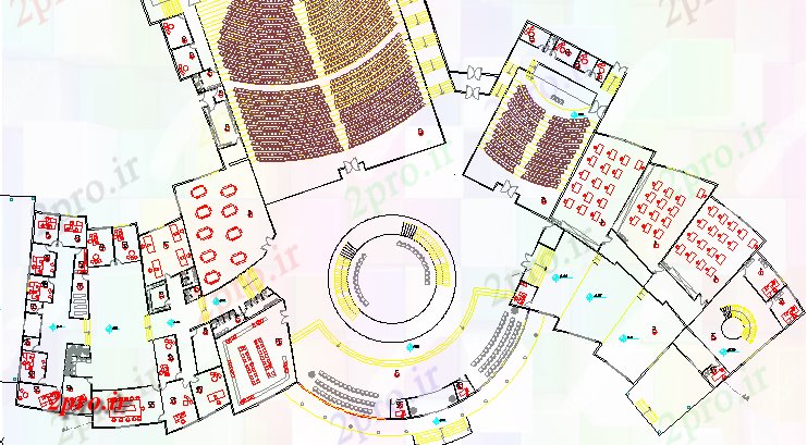 دانلود نقشه ساختمان دولتی ، سازمانی مرکز بین المللی کنفرانس طراحی معماری ساختار جزئیات 87 در 133 متر (کد63769)