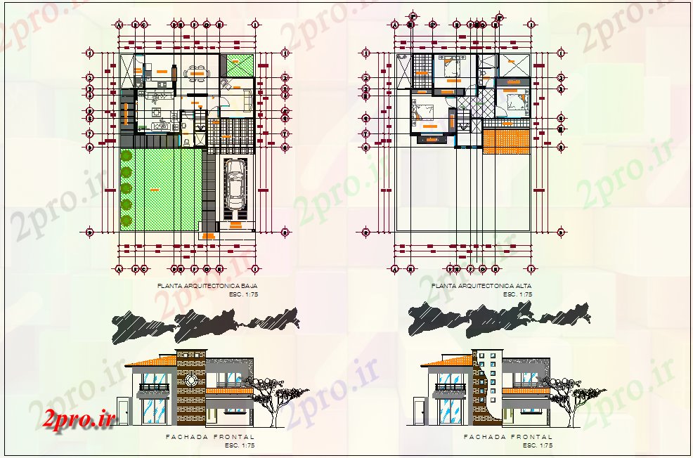 دانلود نقشه مسکونی ، ویلایی ، آپارتمان طرحی و نما نظر طراحی خانه 12 در 16 متر (کد63794)