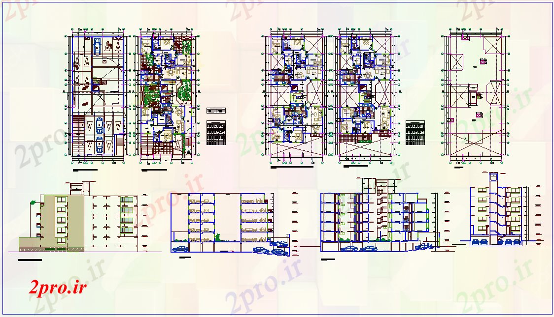 دانلود نقشه مسکونی  ، ویلایی ، آپارتمان   متفاوت بخش محور با طرحی ها، درها و پنجره جزئیات برای آپارتمان   ساخت و ساز (کد63802)