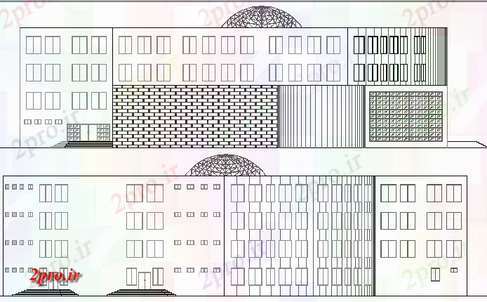 دانلود نقشه ساختمان دولتی ، سازمانی اصلی نمای معماری شهر کتابخانه طرحی 65 در 72 متر (کد63831)