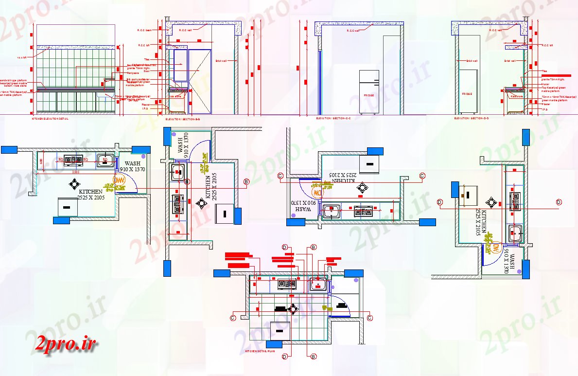 دانلود نقشه آشپزخانه طراحی آشپزخانه مدولار و طراحی نما (کد63851)