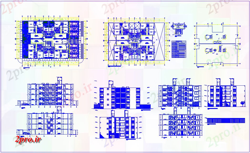 دانلود نقشه ساختمان دولتی ، سازمانی طرحی و نما نظر دولت نمای ساختمان با درب و پنجره 20 در 30 متر (کد63859)