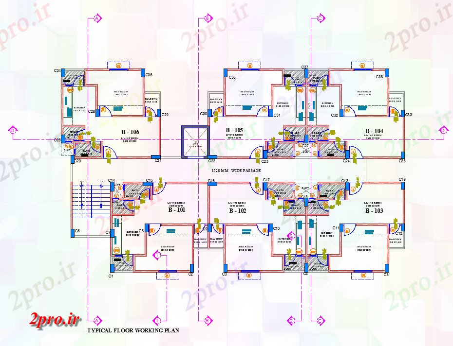 دانلود نقشه مسکونی  ، ویلایی ، آپارتمان  نمونه طرحی طبقه کار جزئیات (کد63860)