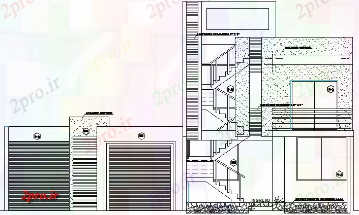 دانلود نقشه مسکونی ، ویلایی ، آپارتمان دو خانواده مسکن اقامت معماری طرحی بندی و بخش جزئیات 7 در 20 متر (کد63885)