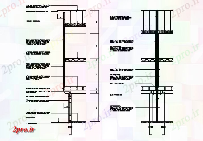 دانلود نقشه پلان مقطعی جزئیات دیوار بخش و ابعاد   (کد63939)