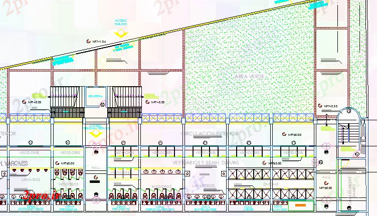 دانلود نقشه ورزشگاه ، سالن ورزش ، باشگاه شهری معماری طراحی 47 در 66 متر (کد63972)