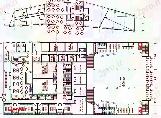 دانلود نقشه ساختمان دولتی ، سازمانی سالن سالن طراحی معماری و جزئیات ساختار 37 در 77 متر (کد63975)