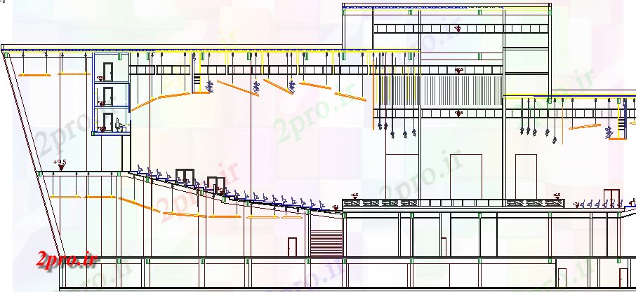 دانلود نقشه  ساختمان دولتی ، سازمانی بخش و نما سالن سالن طراحی معماری  (کد63976)