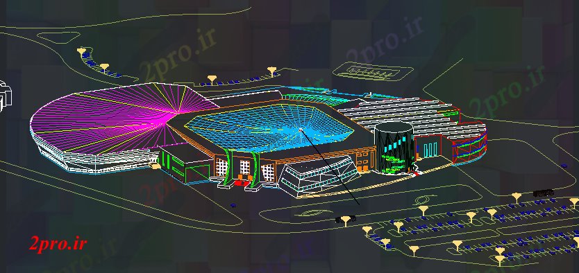 دانلود نقشه ورزشگاه ، سالن ورزش ، باشگاه  نمای  چند منظوره شهرک ورزشی زمین  (کد64014)